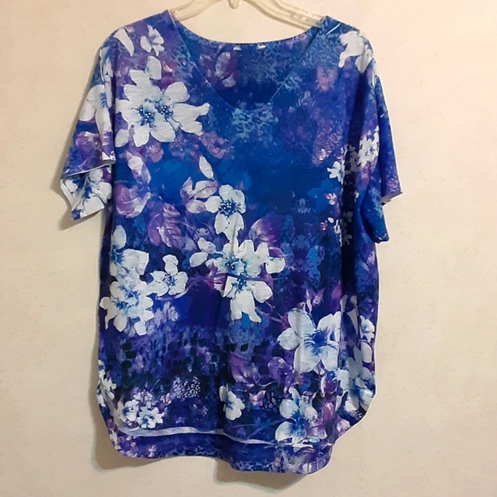SZ L BLUE FLORAL SUMMER TOP